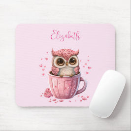 Cute Pink Owl in een Cup Muismat