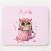 Cute Pink Owl in een Cup Muismat (Voorkant)