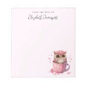 Cute Pink Owl in een Cup Notitieblok (Voorkant)