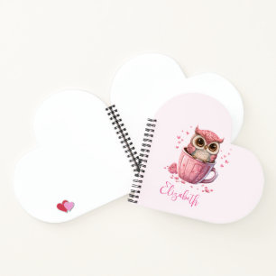 Cute Pink Owl in een Cup Notitieboek
