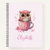 Cute Pink Owl in een Cup Notitieboek (Voorkant)