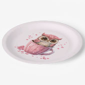 Cute Pink Owl in een Cup Papieren Bordje (Gekanteld)