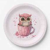 Cute Pink Owl in een Cup Papieren Bordje (Voorkant)