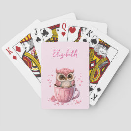 Cute Pink Owl in een Cup Pokerkaarten