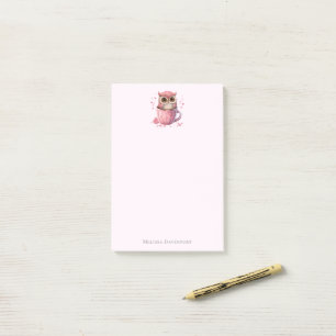 Cute Pink Owl in een Cup Post-it® Notes