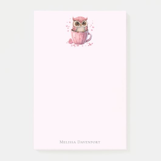 Cute Pink Owl in een Cup Post-it® Notes (Voorkant)