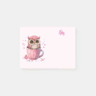 Cute Pink Owl in een Cup Post-it® Notes