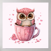 Cute Pink Owl in een Cup Poster (Voorkant)