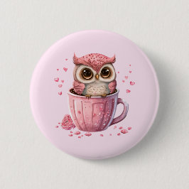 Cute Pink Owl in een Cup Ronde Button 5,7 Cm