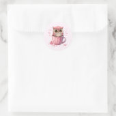 Cute Pink Owl in een Cup Ronde Sticker (Tas)