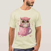 Cute Pink Owl in een Cup T-shirt (Voorkant)
