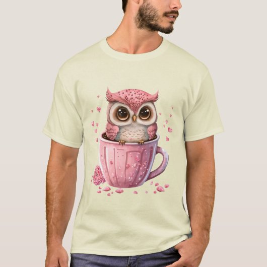 Cute Pink Owl in een Cup T-shirt (Voorkant)