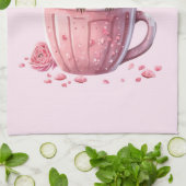 Cute Pink Owl in een Cup Theedoek (Gevouwen)