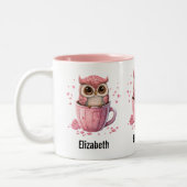 Cute Pink Owl in een Cup Tweekleurige Koffiemok (Links)