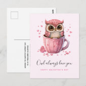 Cute Pink Owl in een Cup Valentijnsdag Briefkaart (Voorkant / Achterkant)