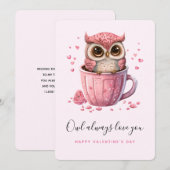 Cute Pink Owl in een Cup Valentijnsdag Feestdagenkaart (Voorkant / Achterkant)