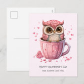 Cute Pink Owl in een Cup Valentijnsdag Feestdagenkaart (Voorkant / Achterkant)