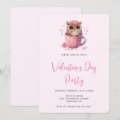 Cute Pink Owl in een Cup Valentijnsdag Party Kaart (Voorkant / Achterkant)