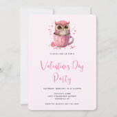 Cute Pink Owl in een Cup Valentijnsdag Party Kaart (Voorkant)