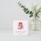 Cute Pink Owl in een Cup Vierkante Visitekaartje (Staand voorkant)