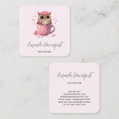 Cute Pink Owl in een Cup Vierkante Visitekaartje (Voorkant / Achterkant)