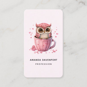 Cute Pink Owl in een Cup Visitekaartje