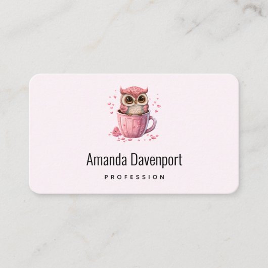 Cute Pink Owl in een Cup Visitekaartje (Voorkant)