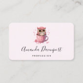 Cute Pink Owl in een Cup Visitekaartje (Voorkant)