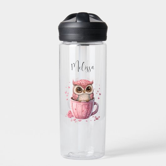 Cute Pink Owl in een Cup Waterfles (Voorkant)