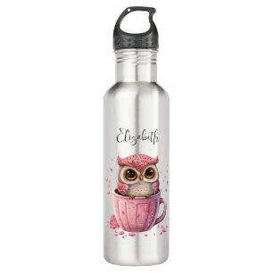 Cute Pink Owl in een Cup Waterfles