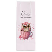 Cute Pink Owl in een Cup Wijn Cadeautas (Achterkant)