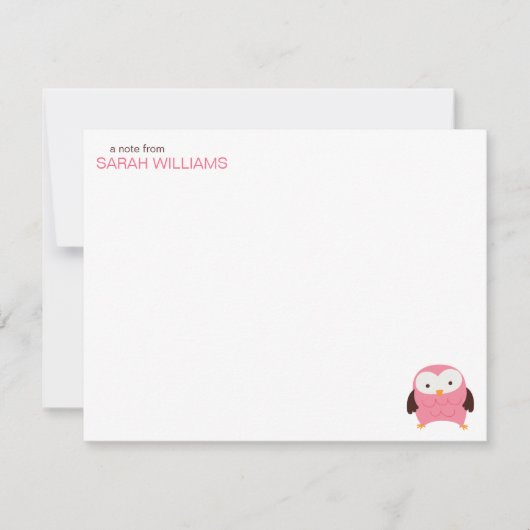 Cute Pink Owl Kinder Dank u opmerkingen Kaart (Voorkant)