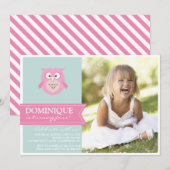 Cute Pink Owl Kinder Foto Birthday Party Invitatio Kaart (Voorkant / Achterkant)