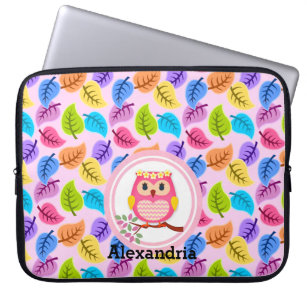 Cute Pink Owl Laptop Sleeve