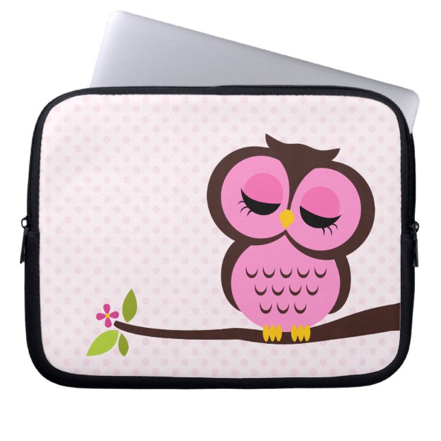 Cute Pink Owl Laptop Sleeve (Voorkant)