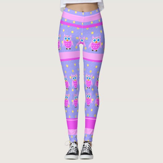 Cute Pink Owl Leggings (Voorkant)