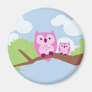 Cute Pink Owl Mam en Baby Magneet