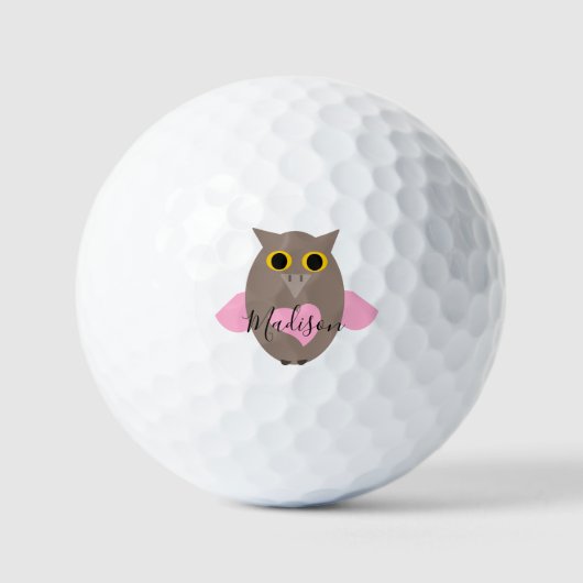 Cute Pink Owl Name Golfballen (Voorkant)