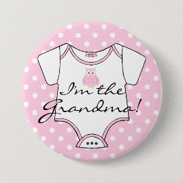 Cute Pink Owl op Roze Witte Stippen Ik ben de oma Ronde Button 7,6 Cm