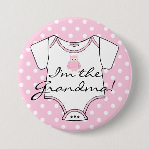 Cute Pink Owl op Roze Witte Stippen Ik ben de oma Ronde Button 7,6 Cm