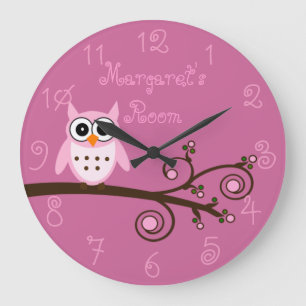 Cute Pink Owl Personalized Girl Room Grote Klok