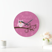 Cute Pink Owl Personalized Girl Room Grote Klok (Huis)
