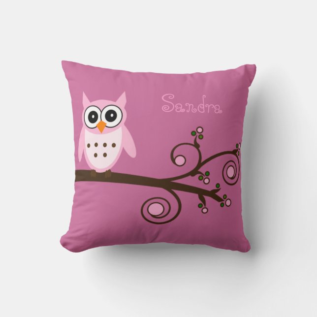 Cute Pink Owl Personalized Girl Room Kussen (Voorkant)