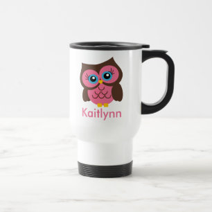 Cute Pink Owl Personalized Travel Mug Reisbeker