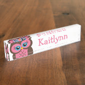Cute Pink Owl Persoonlijke naamplaat Naambordje (Zijkant)