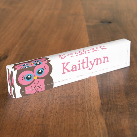 Cute Pink Owl Persoonlijke naamplaat Naambordje (Zijkant)