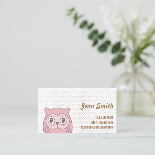 Cute Pink Owl Polka Dots Visitekaartje (Staand voorkant)