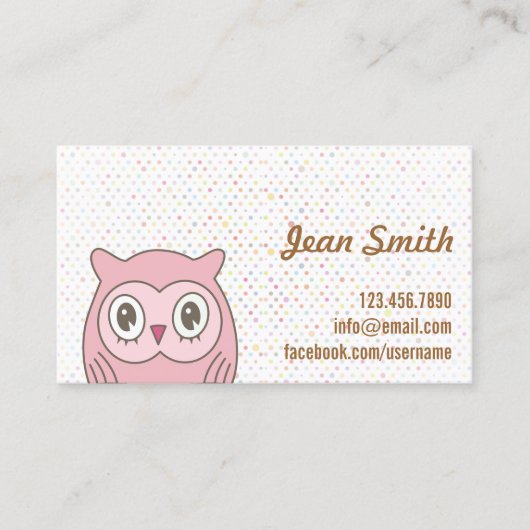 Cute Pink Owl Polka Dots Visitekaartje (Voorkant)