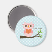 Cute Pink Owl Reading Magneet (Voorkant / Achterkant)