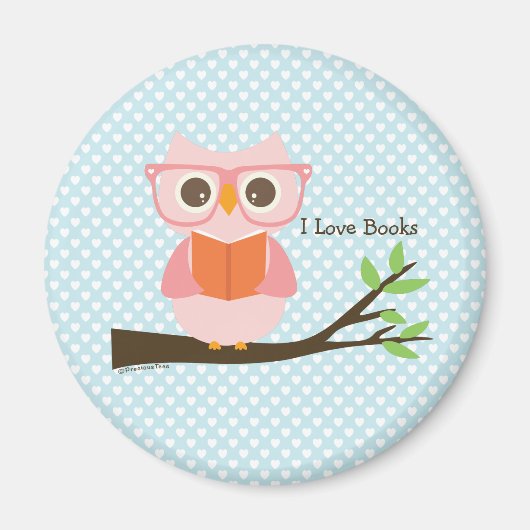 Cute Pink Owl Reading Magneet (Voorkant)